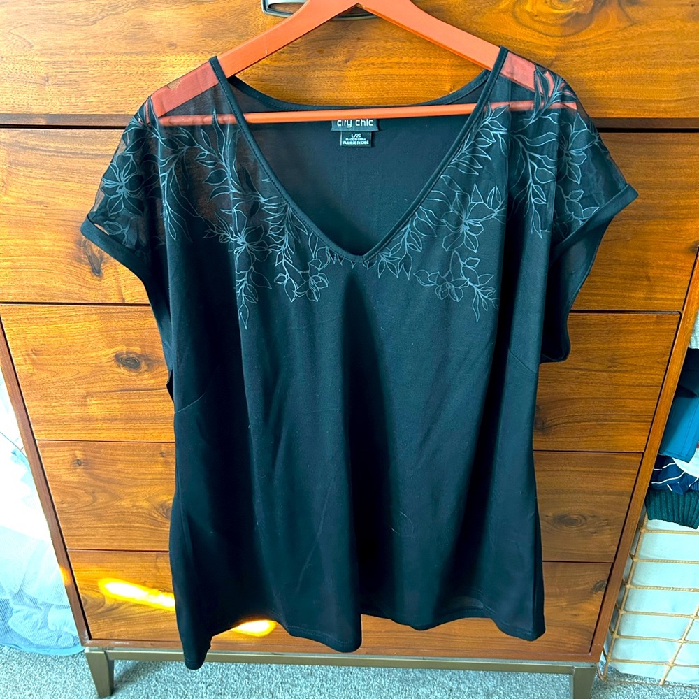Plus L/20 black sheer blouse